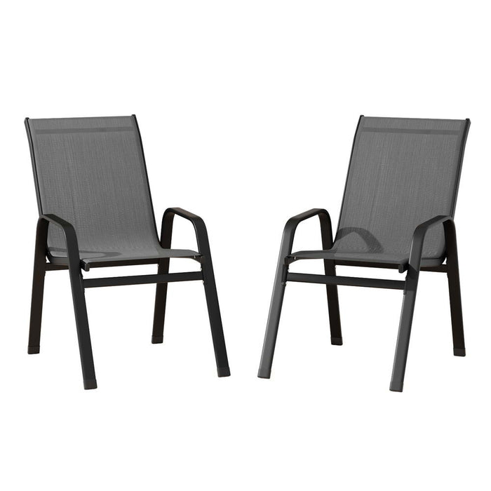 2Pc Outdoor Dining Chairs Stackable Lounge Chair Patio Furniture Black