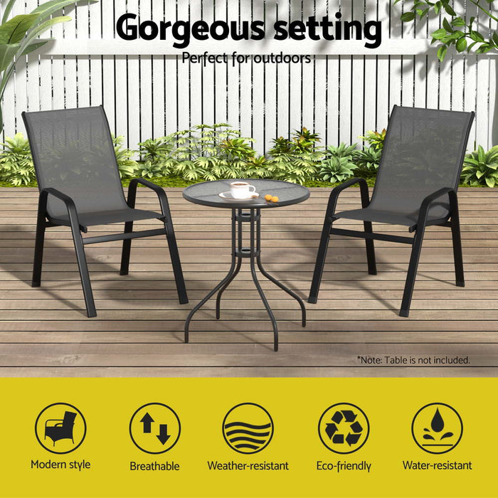 2Pc Outdoor Dining Chairs Stackable Lounge Chair Patio Furniture Black