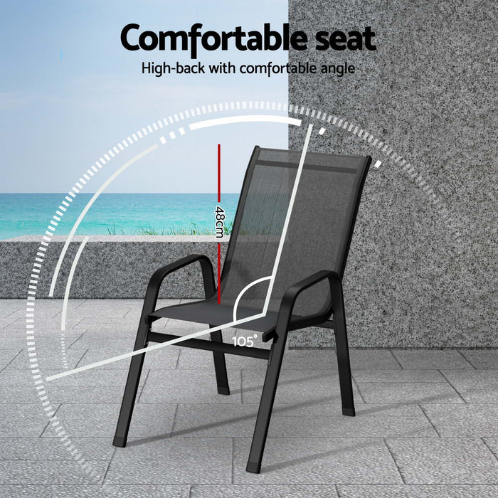 2Pc Outdoor Dining Chairs Stackable Lounge Chair Patio Furniture Black