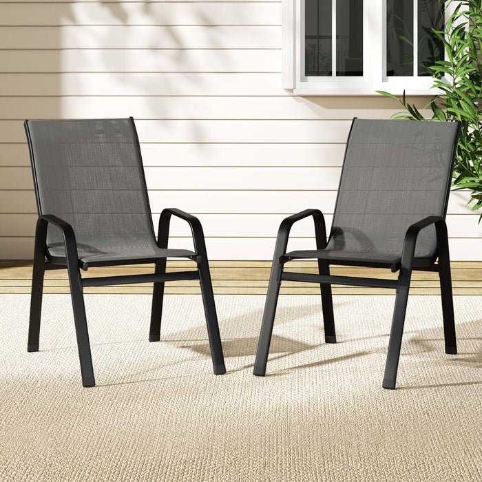 2Pc Outdoor Dining Chairs Stackable Lounge Chair Patio Furniture Black