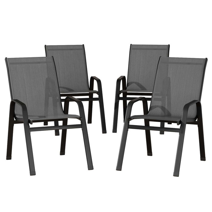 4Pc Outdoor Dining Chairs Stackable Lounge Chair Patio Furniture Black