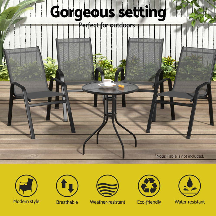 4Pc Outdoor Dining Chairs Stackable Lounge Chair Patio Furniture Black