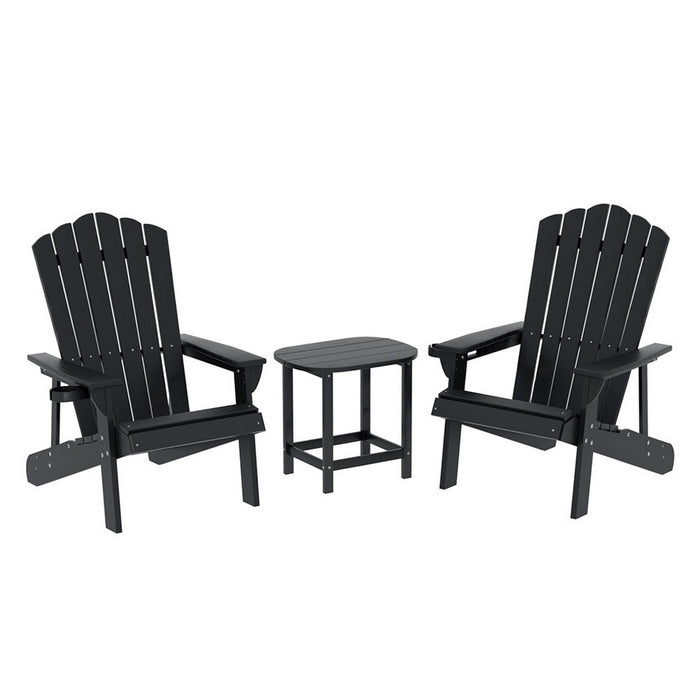 Outdoor Table And Chairs Hdpe Adirondack Beach Chair Sun Lounge Patio Furniture Garden Black