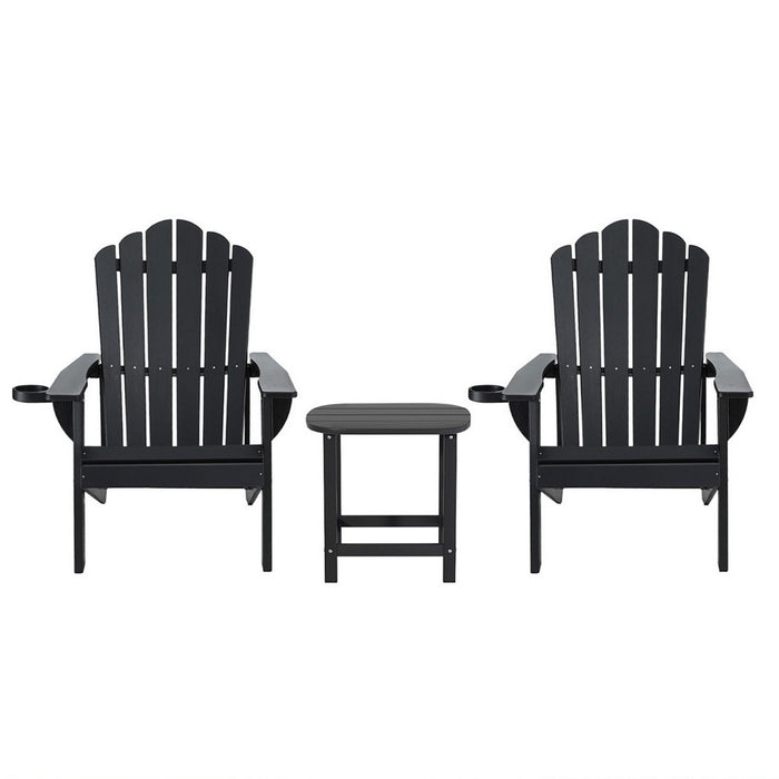 Outdoor Table And Chairs Hdpe Adirondack Beach Chair Sun Lounge Patio Furniture Garden Black