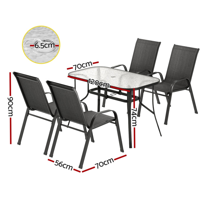 5Pc Outdoor Dining Set Table And Chairs Patio Furniture Bistro Set Garden Black
