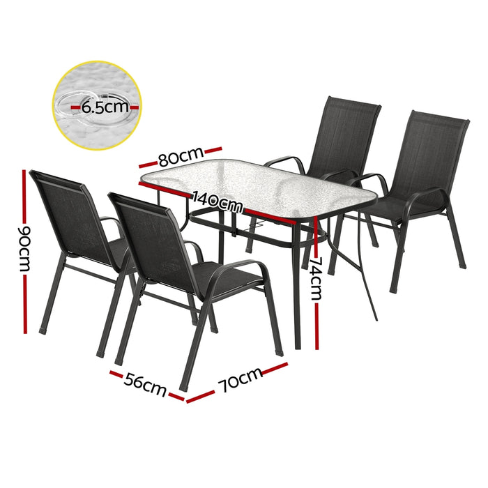 5Pc Outdoor Dining Set Table And Chairs Patio Furniture Bistro Set Garden Black