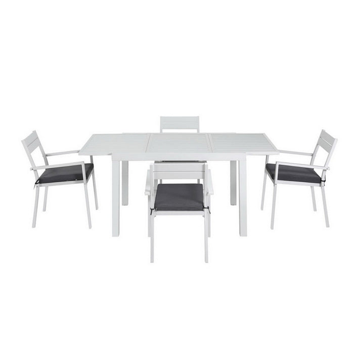 Outdoor Dining Set 5 Piece Aluminum Extendable Table Setting White
