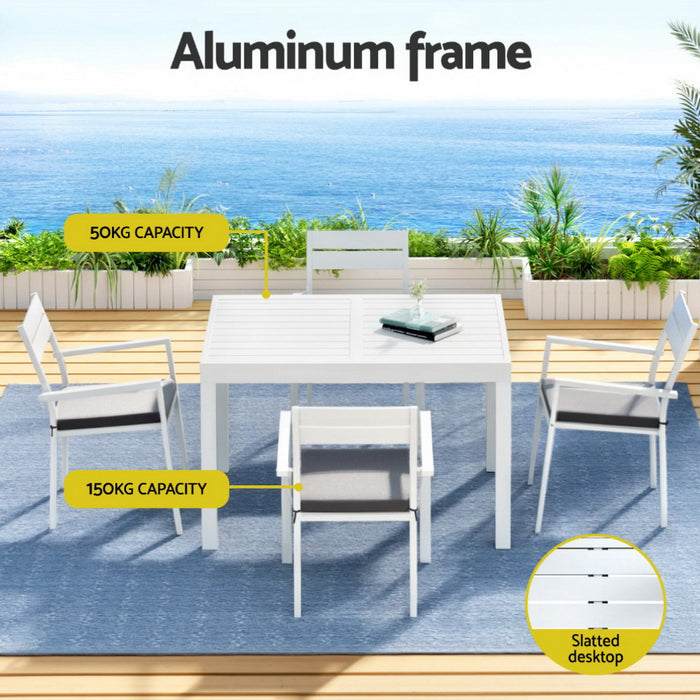 Outdoor Dining Set 5 Piece Aluminum Extendable Table Setting White