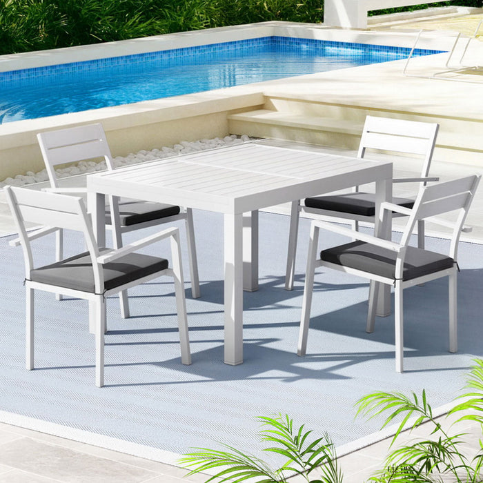 Outdoor Dining Set 5 Piece Aluminum Extendable Table Setting White