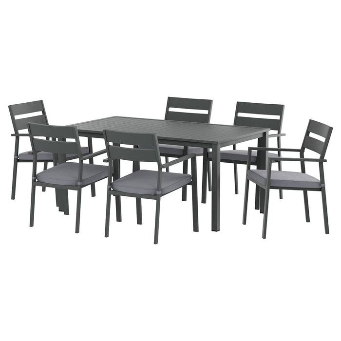 Outdoor Dining Set 7 Piece Aluminum Table Chairs Setting Black