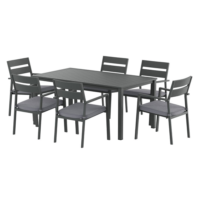 Outdoor Dining Set 7 Piece Aluminum Table Chairs Setting Black