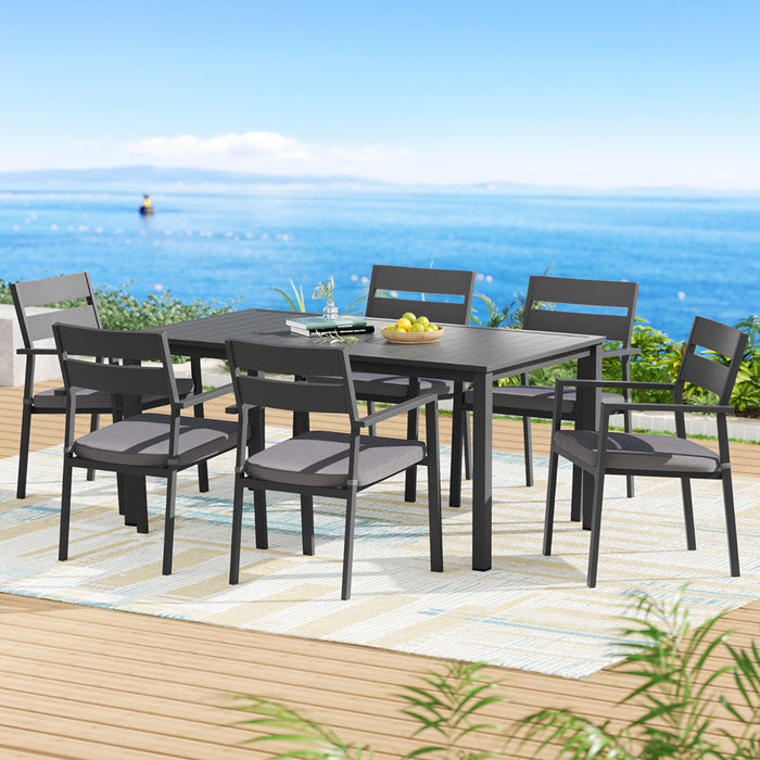 Outdoor Dining Set 7 Piece Aluminum Table Chairs Setting Black