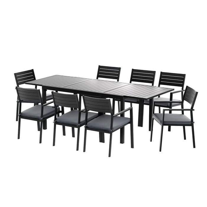 Outdoor Dining Set 9pcs Aluminum Extendable Table Chairs Patio Furniture