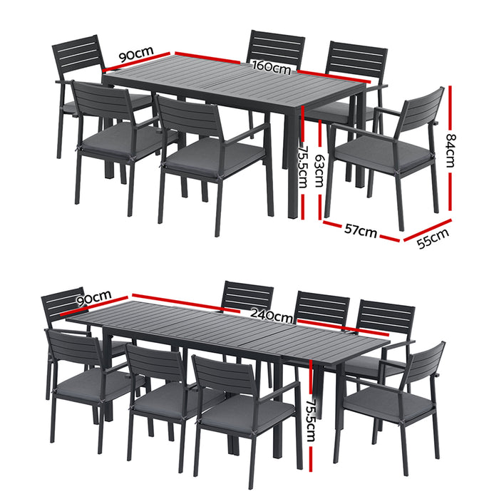 Outdoor Dining Set 9pcs Aluminum Extendable Table Chairs Patio Furniture