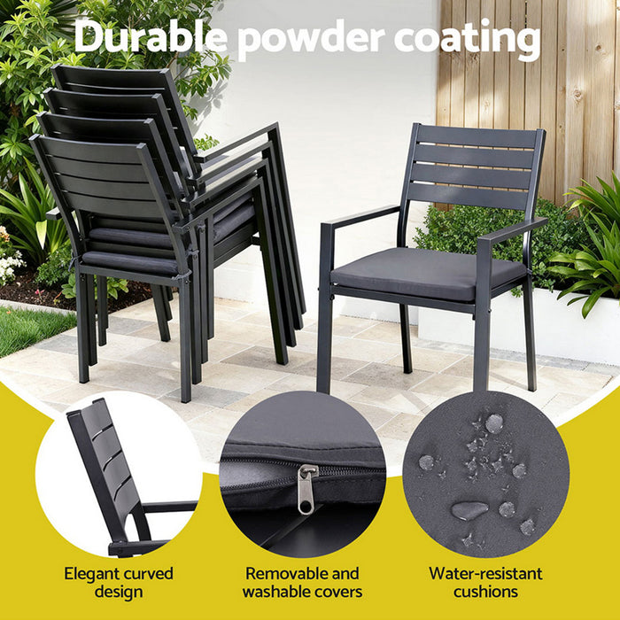 Outdoor Dining Set 9pcs Aluminum Extendable Table Chairs Patio Furniture