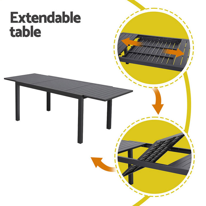 Outdoor Dining Set 9pcs Aluminum Extendable Table Chairs Patio Furniture