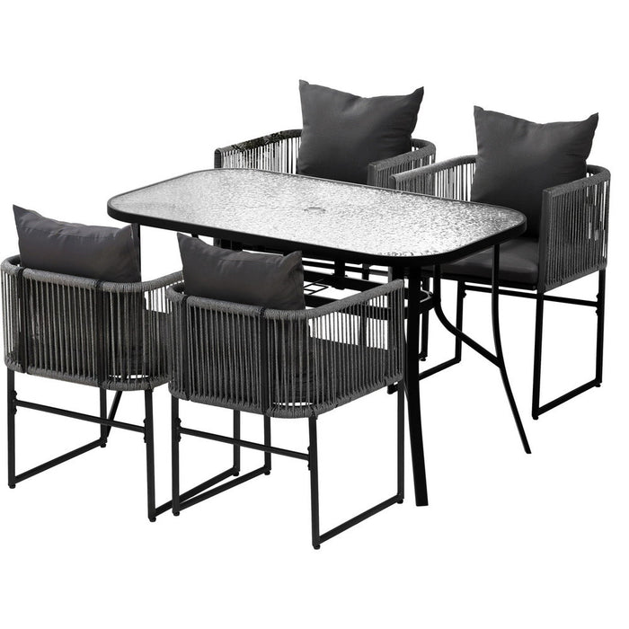5pcs Outdoor Dining Set Table And Chairs Rope Patio Furniture Garden Black