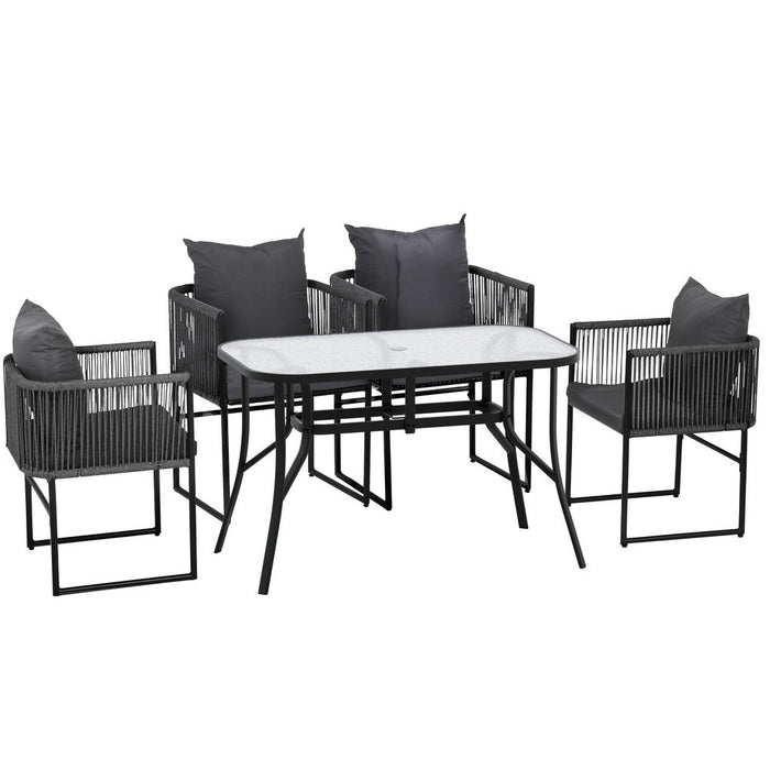 5pcs Outdoor Dining Set Table And Chairs Rope Patio Furniture Garden Black
