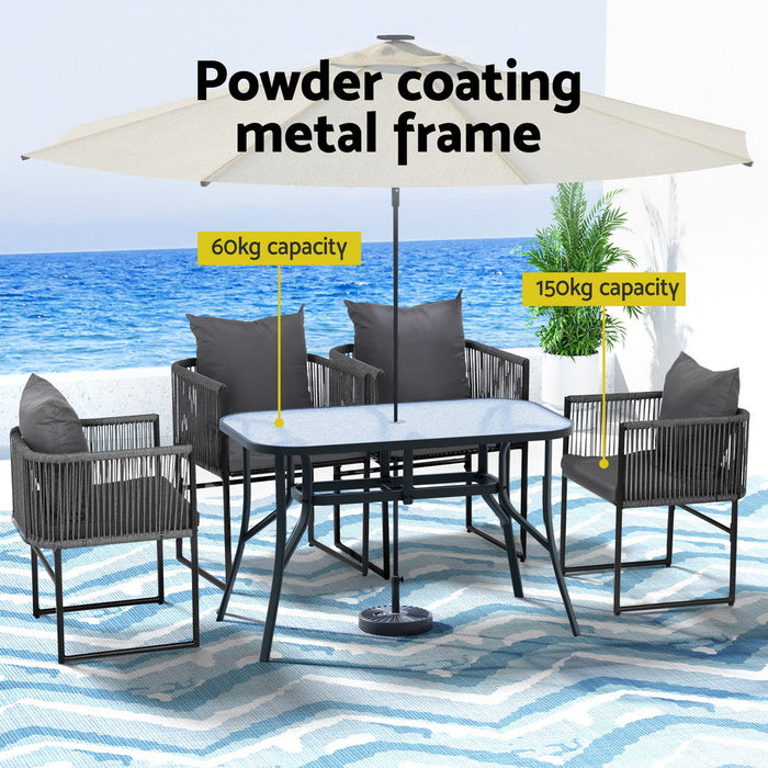 5pcs Outdoor Dining Set Table And Chairs Rope Patio Furniture Garden Black