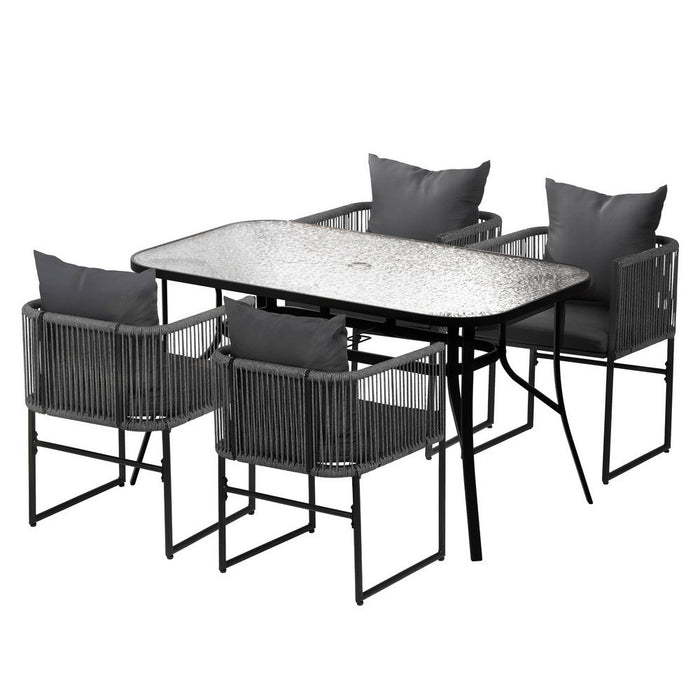 5Pc Outdoor Dining Set Table And Chairs Patio Furniture Garden Bistro Set Black