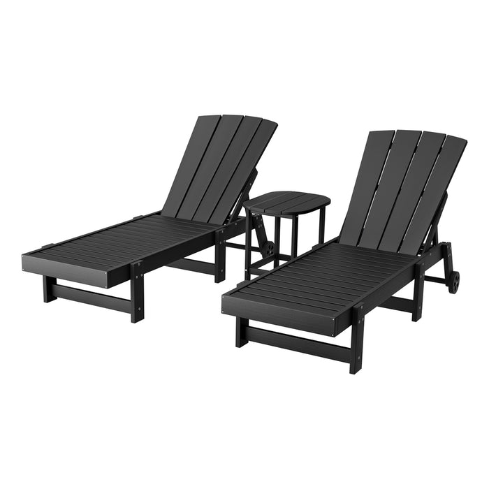 Sun Lounge Lounger Table And Chairs Beach Chair Hdpe Patio Outdoor Furniture Wheels Black