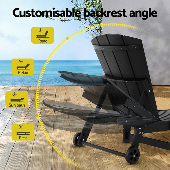 Sun Lounge Lounger Table And Chairs Beach Chair Hdpe Patio Outdoor Furniture Wheels Black
