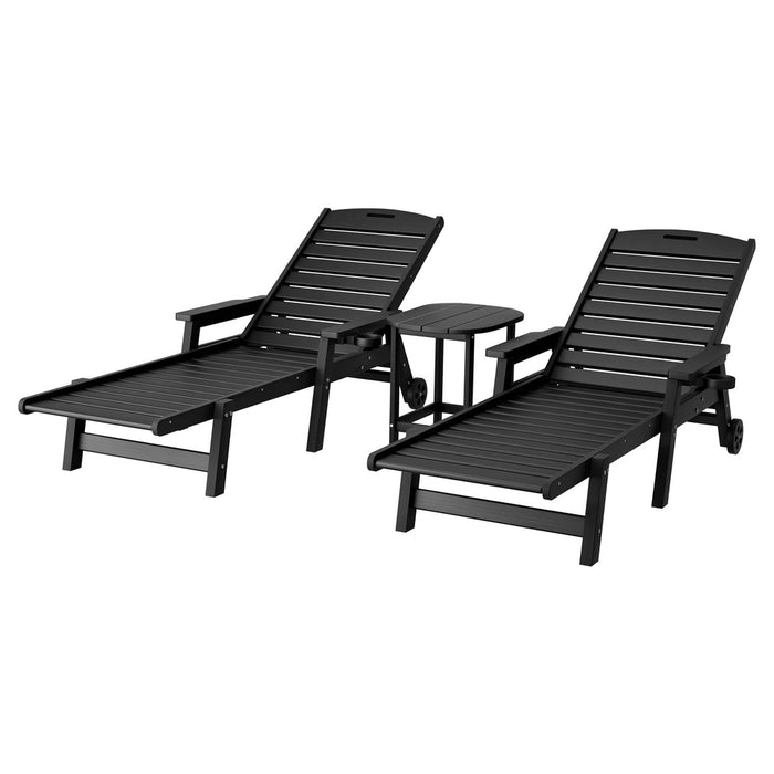 Sun Lounge Lounger Beach Chair Hdpe Patio Outdoor Furniture With Wheels Black