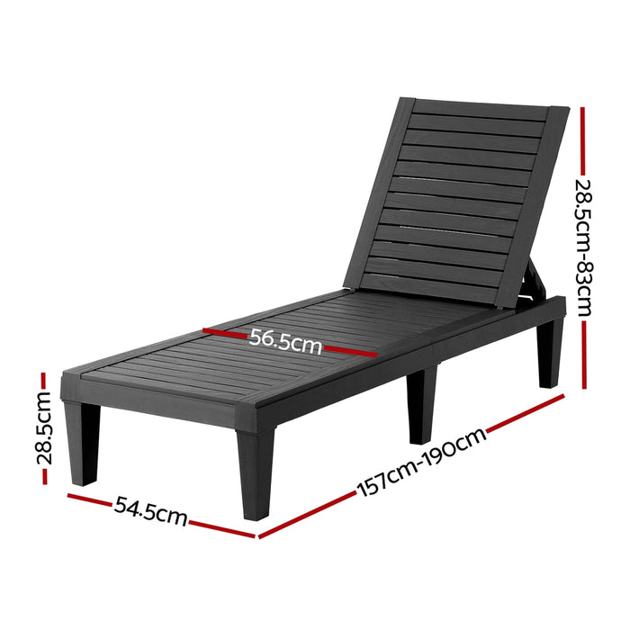 Sun Lounge Adjustable Recliner Patio Outdoor Furniture Lightweight Black