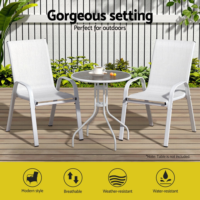2Pc Outdoor Dining Chairs Stackable Lounge Chair Patio Furniture White
