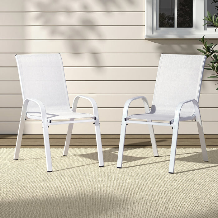 2Pc Outdoor Dining Chairs Stackable Lounge Chair Patio Furniture White