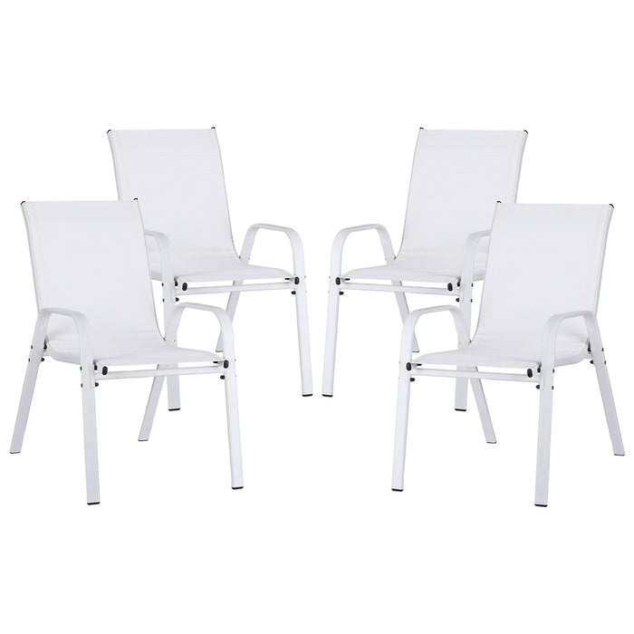 4Pc Outdoor Dining Chairs Stackable Lounge Chair Patio Furniture White