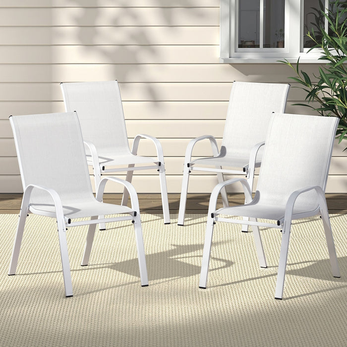 4Pc Outdoor Dining Chairs Stackable Lounge Chair Patio Furniture White