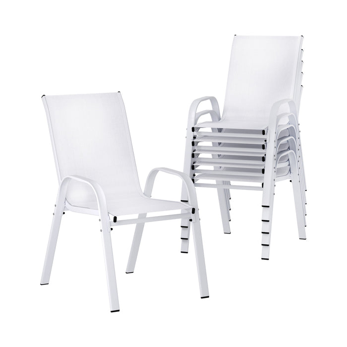 6Pc Outdoor Dining Chairs Stackable Lounge Chair Patio Furniture White