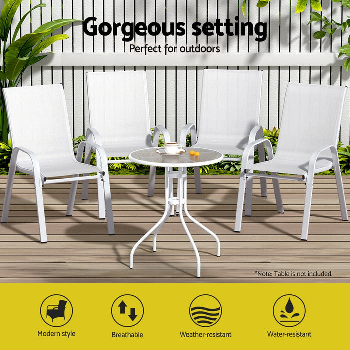 6Pc Outdoor Dining Chairs Stackable Lounge Chair Patio Furniture White