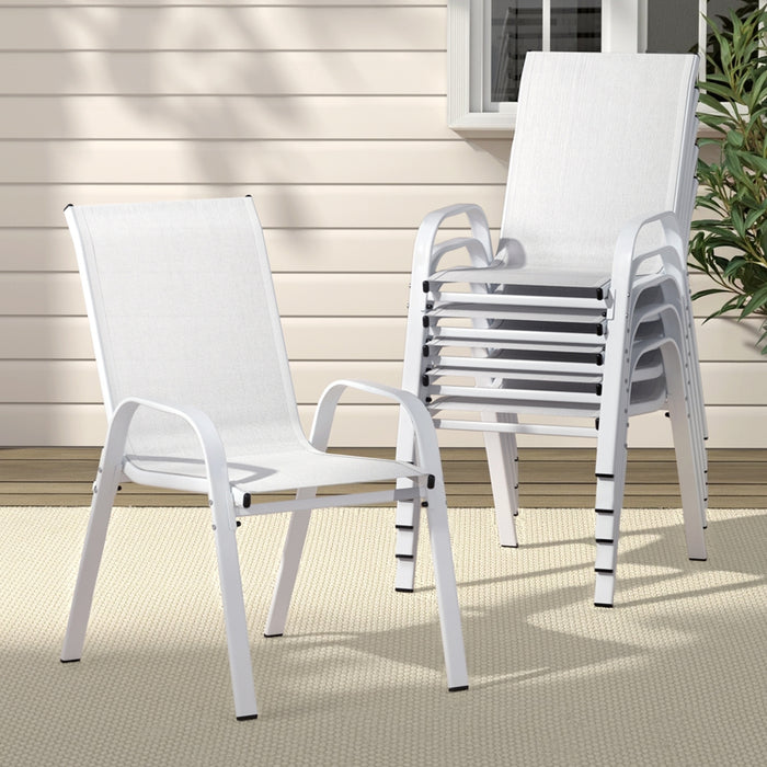 6Pc Outdoor Dining Chairs Stackable Lounge Chair Patio Furniture White