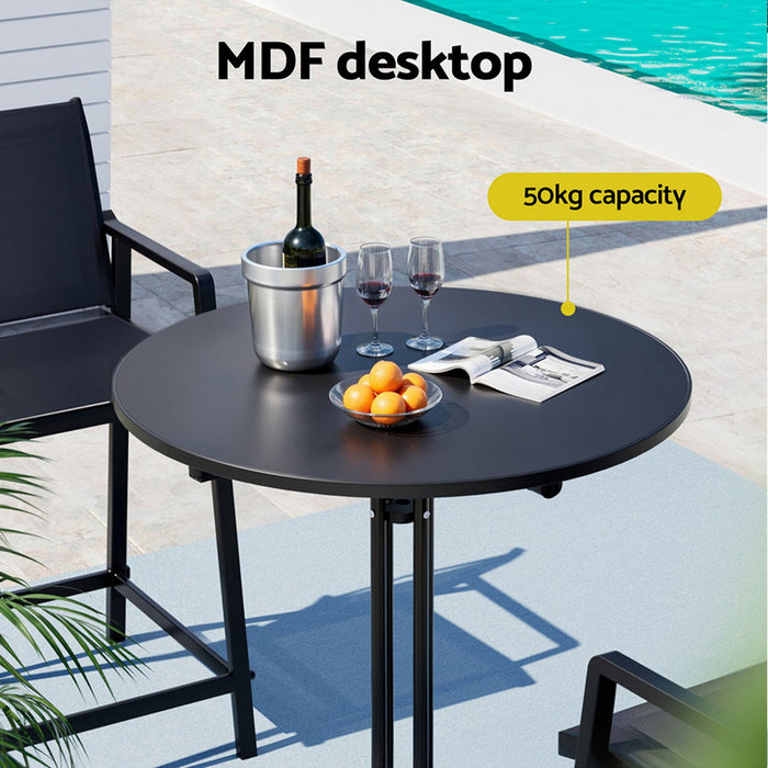 Outdoor Bar Table Round Folding Desk Top 109cm Patio Furniture Black