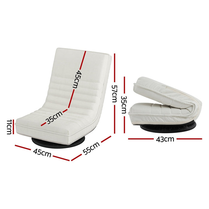 4Xfloor Chair Lounge Sofa Swivel Foldable Linen White