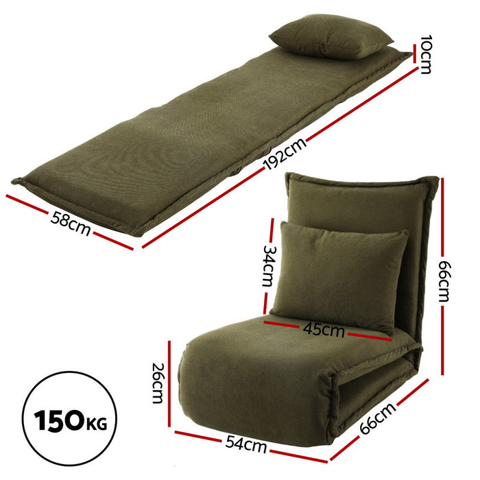 Floor Lounge Sofa Bed Foldable Green