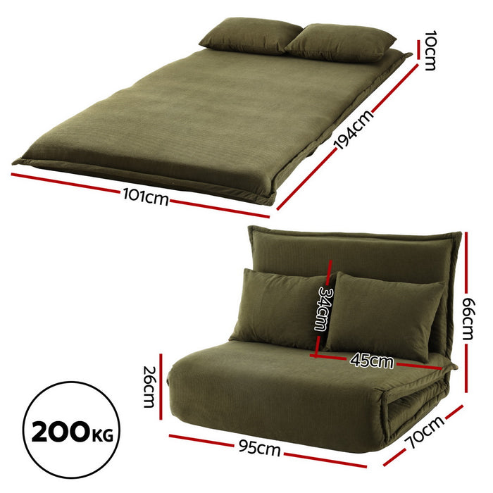 Floor Lounge Sofa Bed Foldable 2 Seater Green