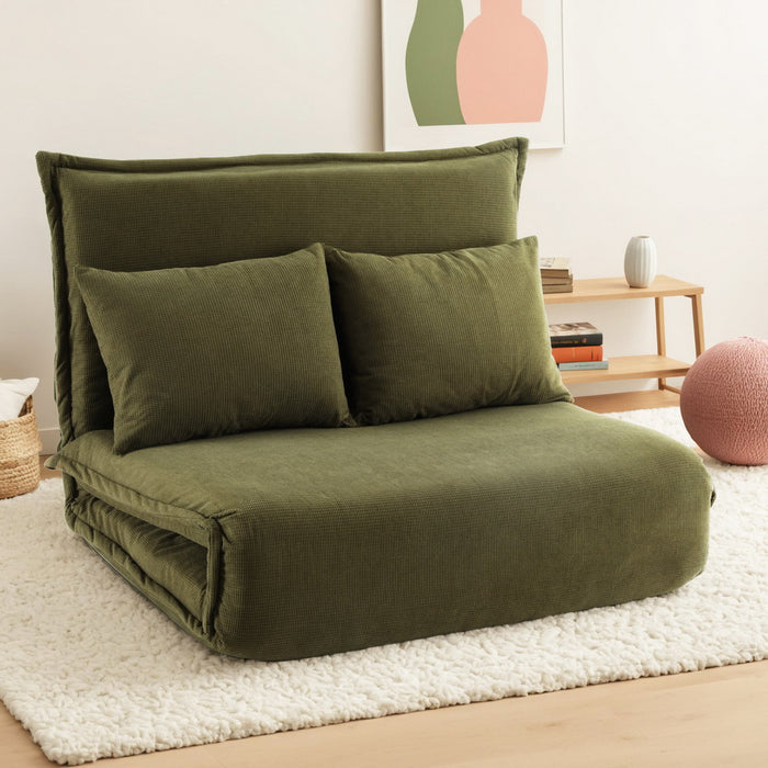 Floor Lounge Sofa Bed Foldable 2 Seater Green