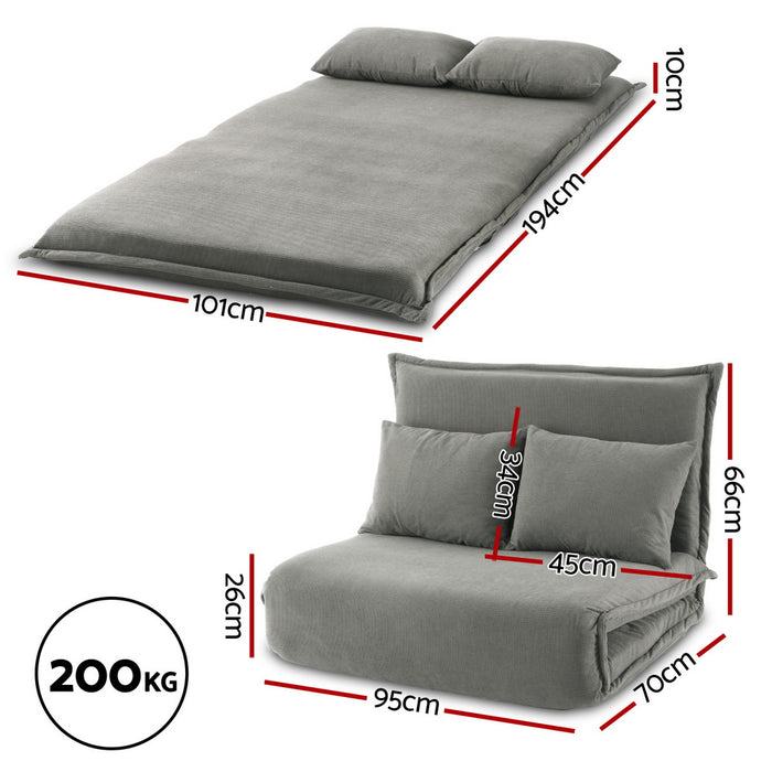 Floor Lounge Sofa Bed Foldable 2 Seater Grey