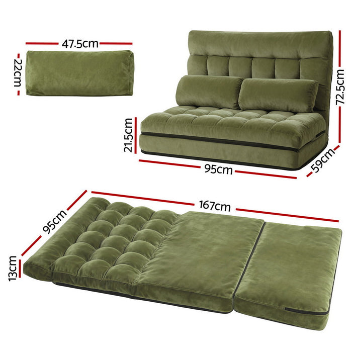 Lounge Sofa Bed 2 Seater Green Fabric