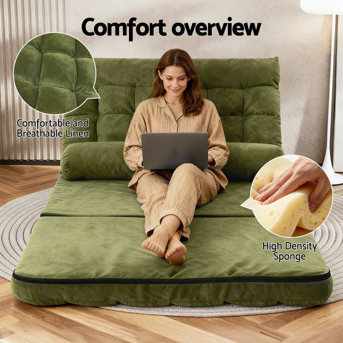Lounge Sofa Bed 2 Seater Green Fabric