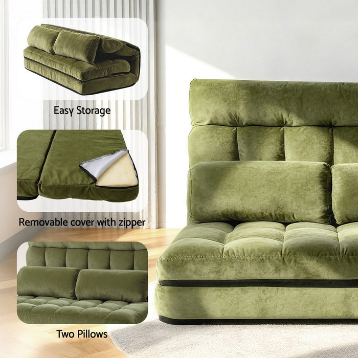 Lounge Sofa Bed 2 Seater Green Fabric