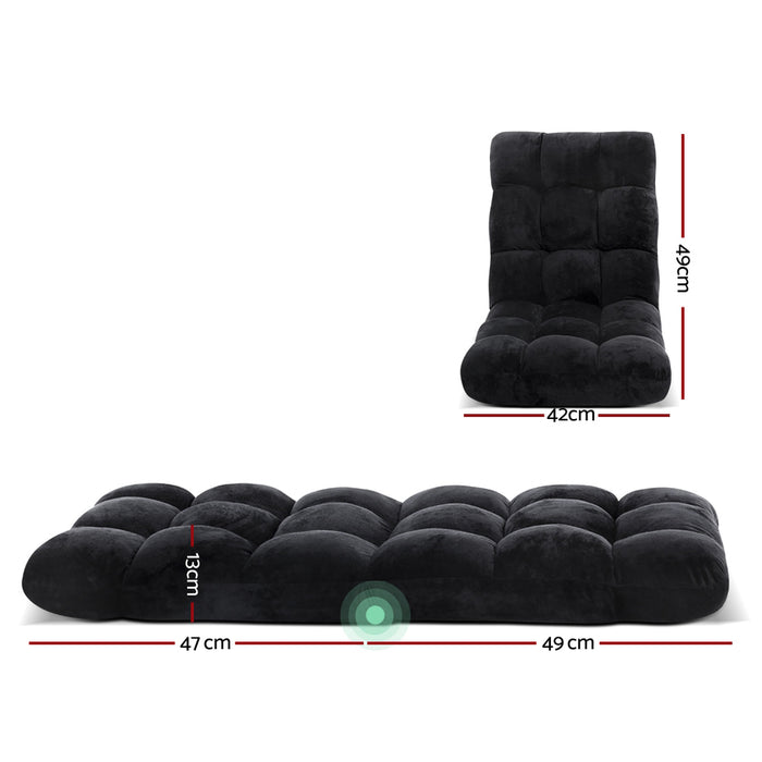 2X Lounge Sofa Bed Flannel Fabric Black