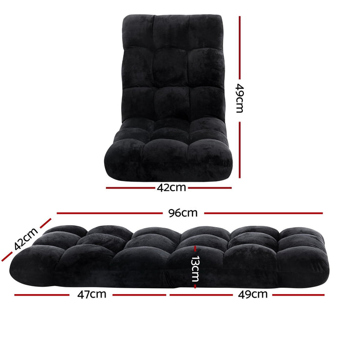 4X Lounge Sofa Bed Flannel Fabric Black