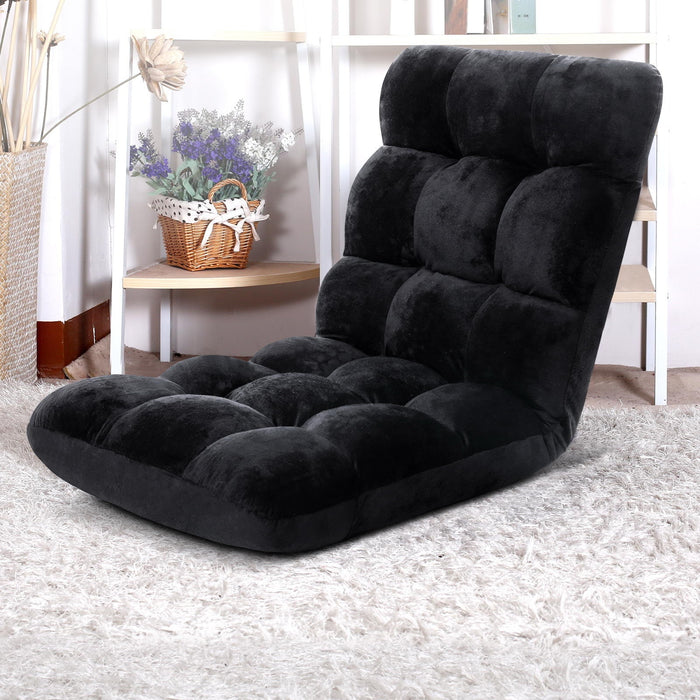 4X Lounge Sofa Bed Flannel Fabric Black