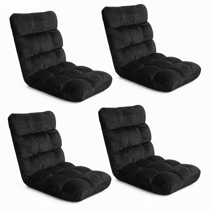 4X Lounge Sofa Bed Flannel Fabric Black
