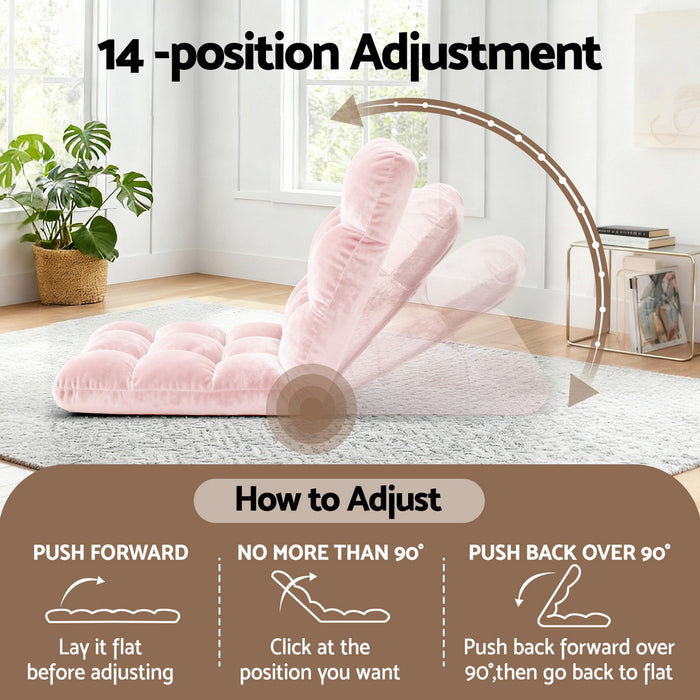 Floor Lounge Sofa Bed Flannel Fabric Pink