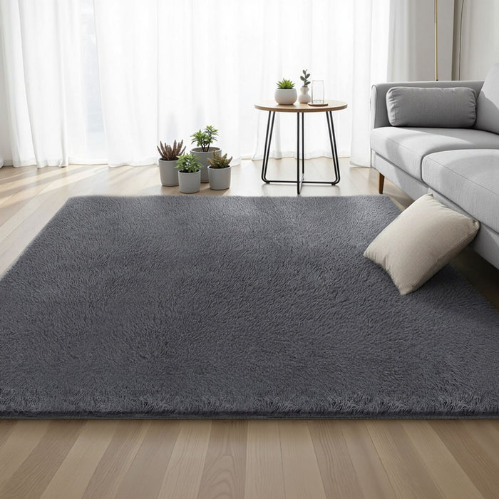 Floor Rug 200X230cm Plush Area Shaggy Rug Living Room Bedroom Carpet Grey
